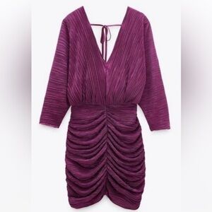 Zara Fuchsia Long Sleeve Ruched Dress